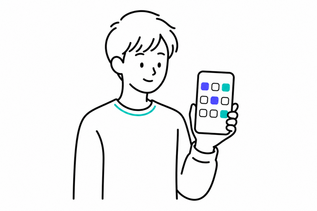 LINEミニアプリの画面を見る人のイラスト