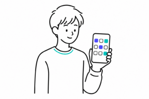 LINEミニアプリの画面を見る人のイラスト