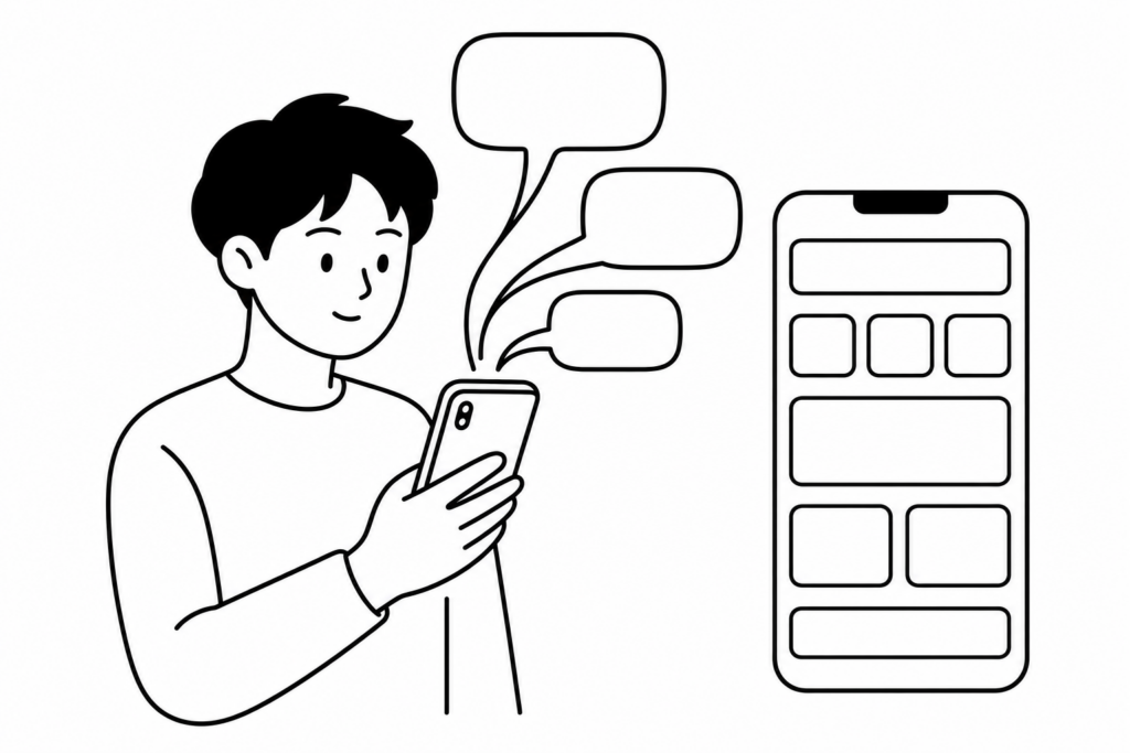 AnyAppsでAIとの会話によりミニアプリを構築するイラスト