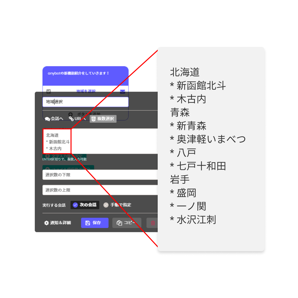 グループ表示の複数選択肢の入力方法